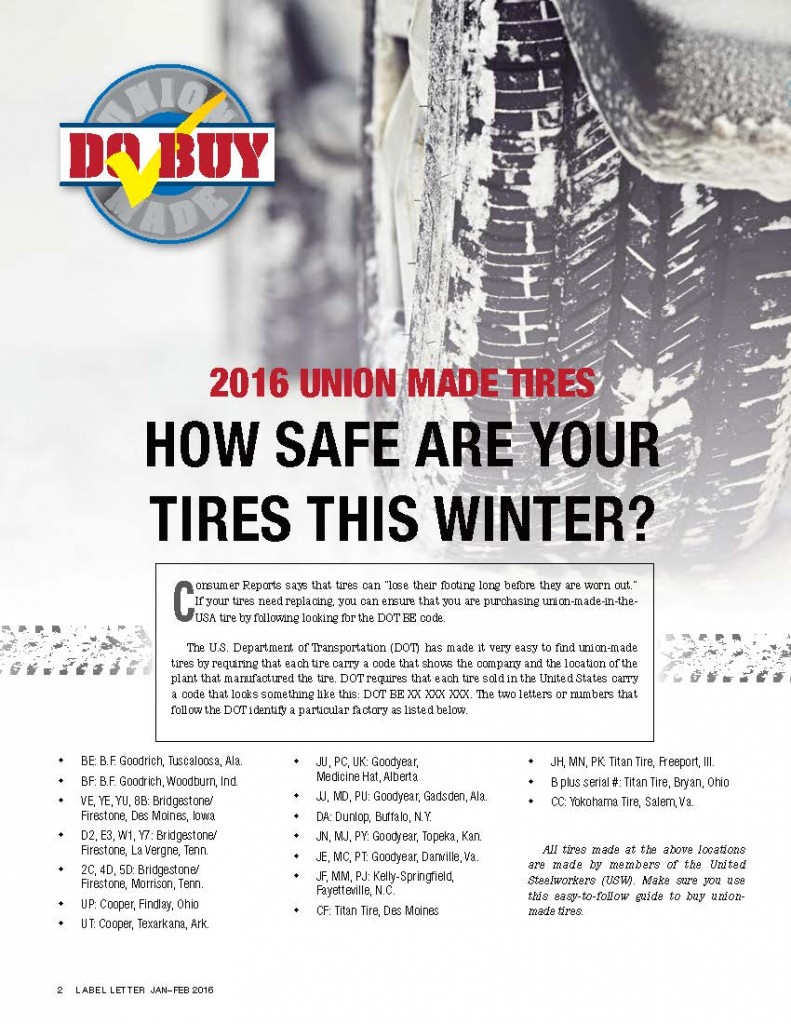 JanuaryFebruary 2016 Do BuyTires Union Label and Service Trades