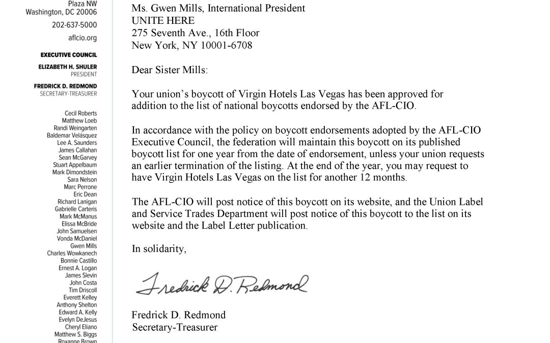 Virgin Hotels Las Vegas Added to Official Boycott List