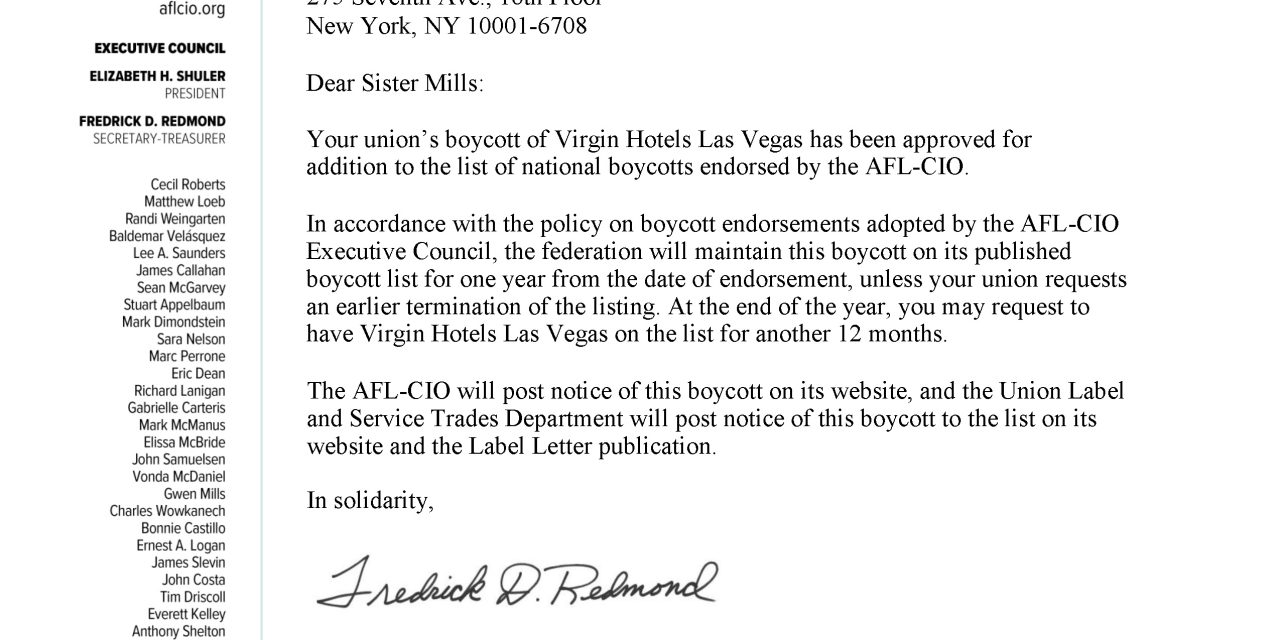 Virgin Hotels Las Vegas Added to Official Boycott List